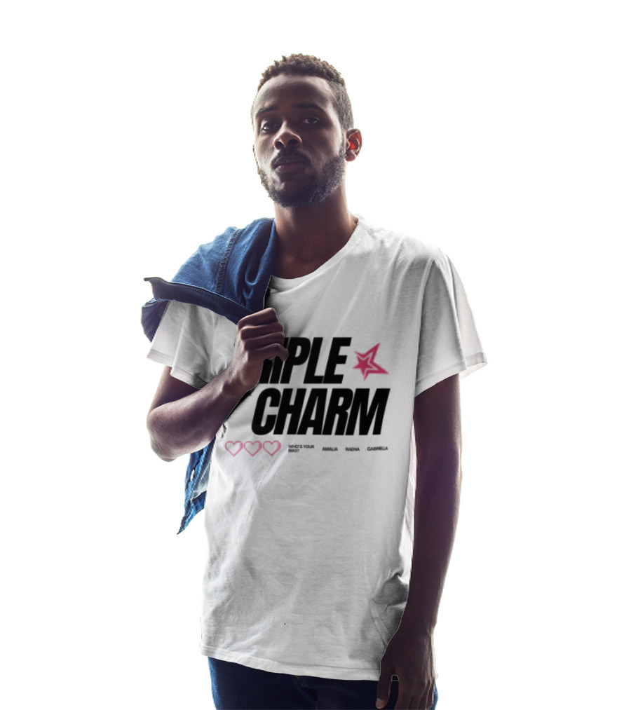 Triple Charm White Hearts Pink Star T-Shirt