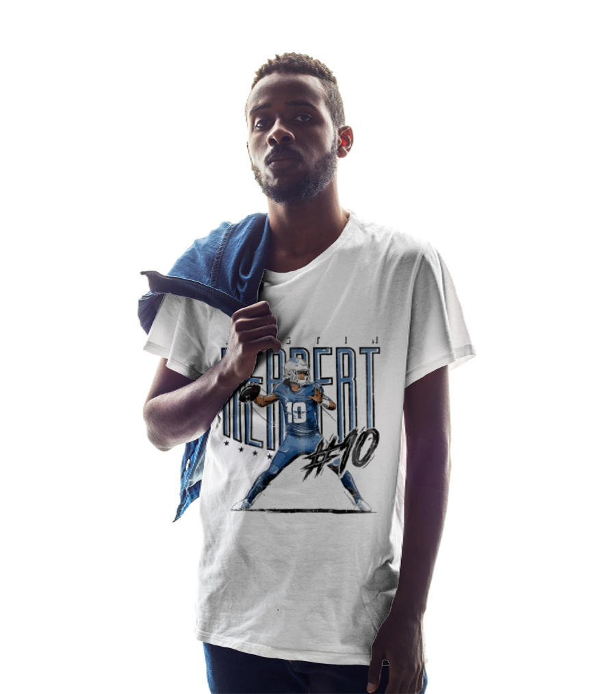 Justin Herbert 10 Quarterback Football Stars Distressed Sketch T-Shirt