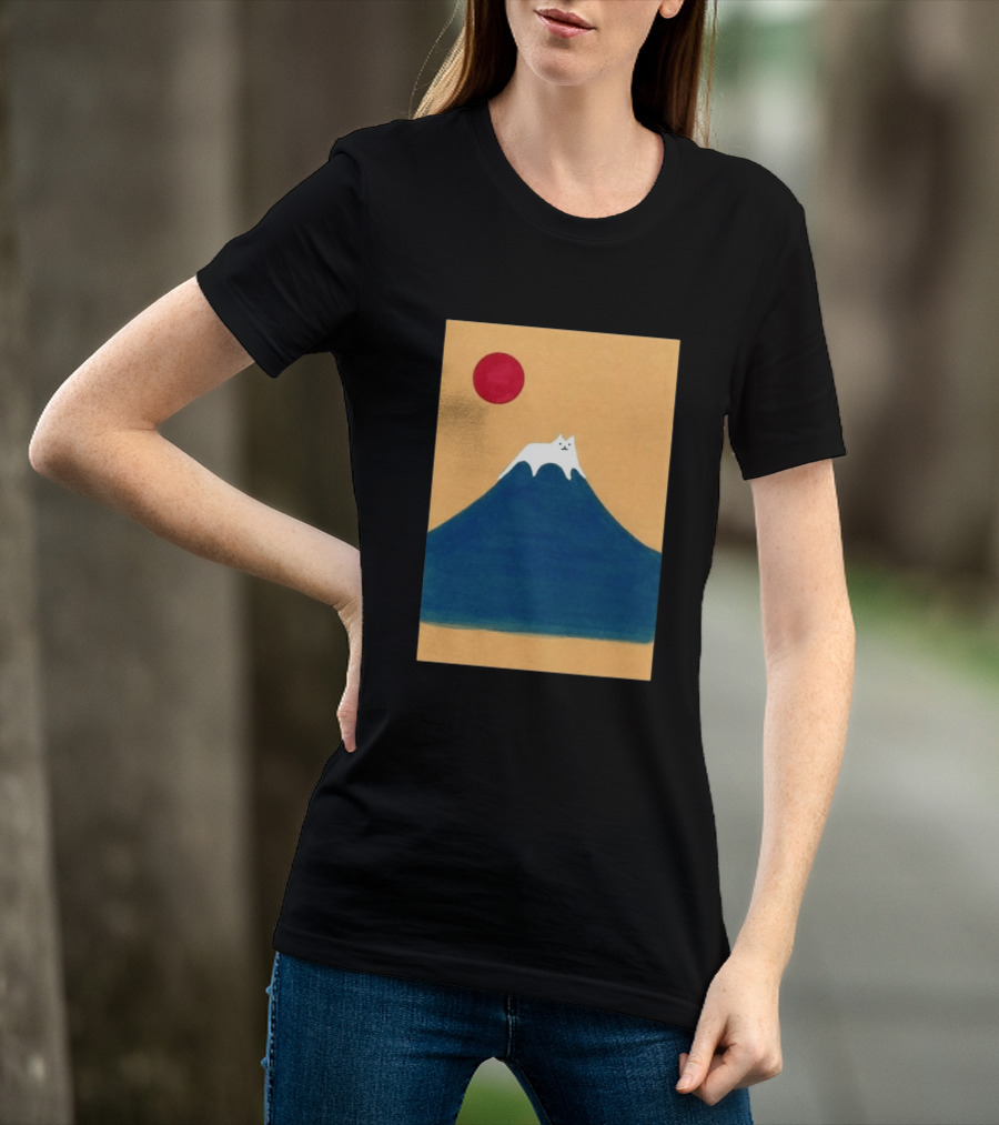Meow Fuji Cat With Red Sun Illustration Japan T-Shirt