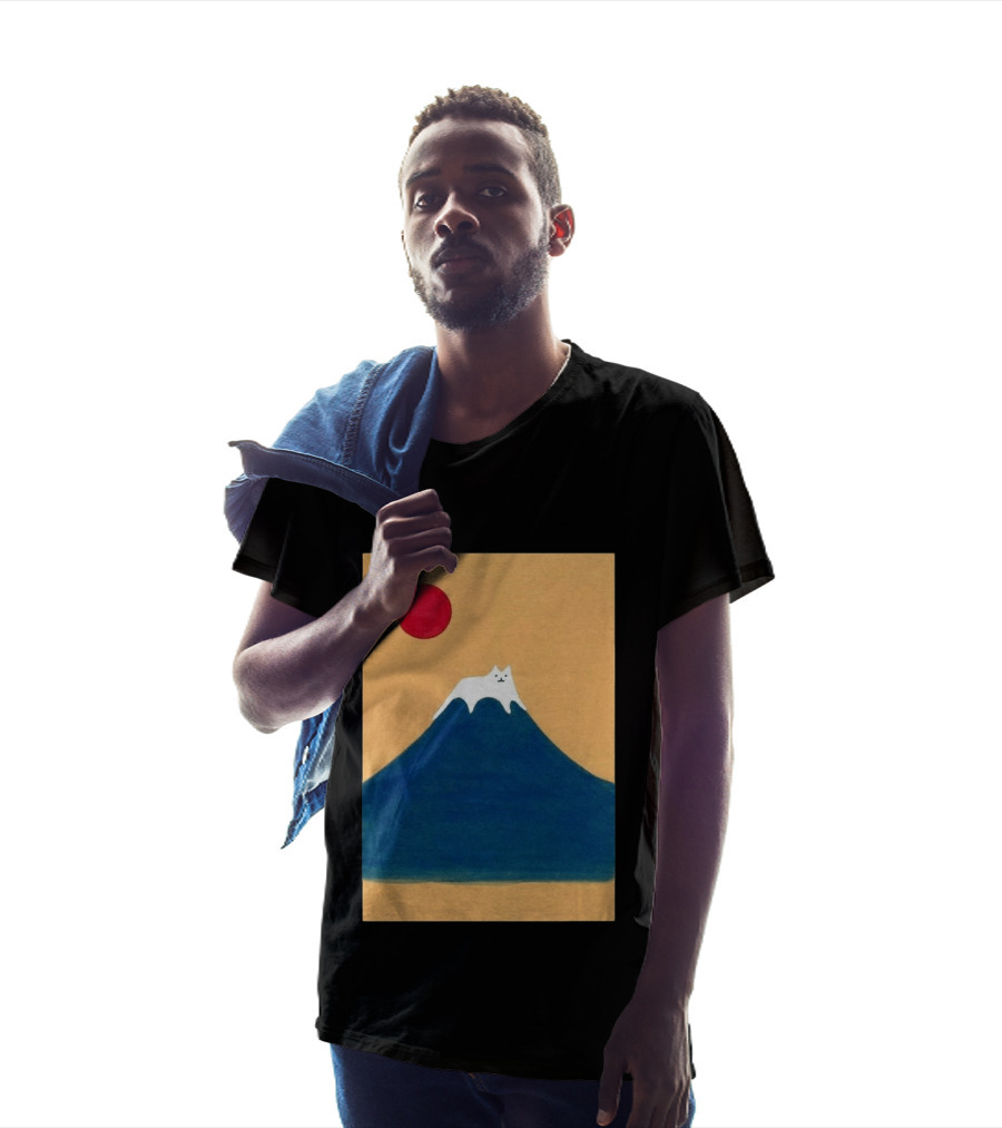 Meow Fuji Cat With Red Sun Illustration Japan T-Shirt