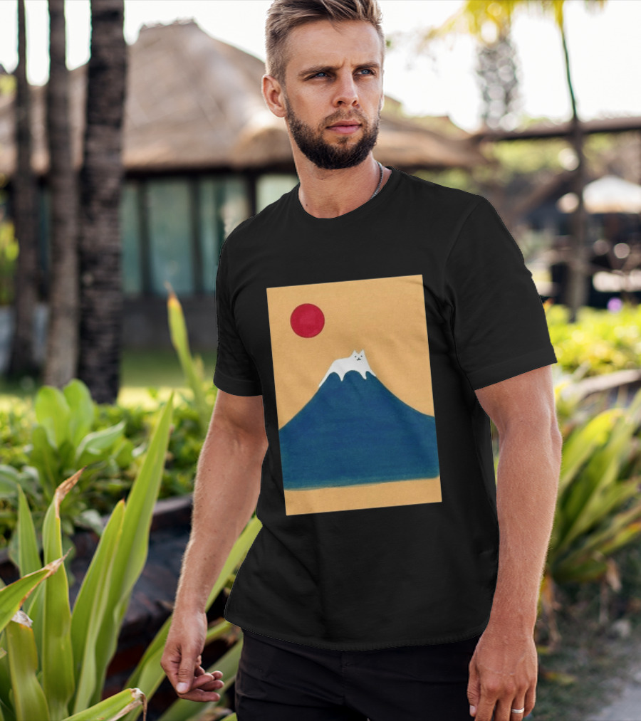 Meow Fuji Cat With Red Sun Illustration Japan T-Shirt