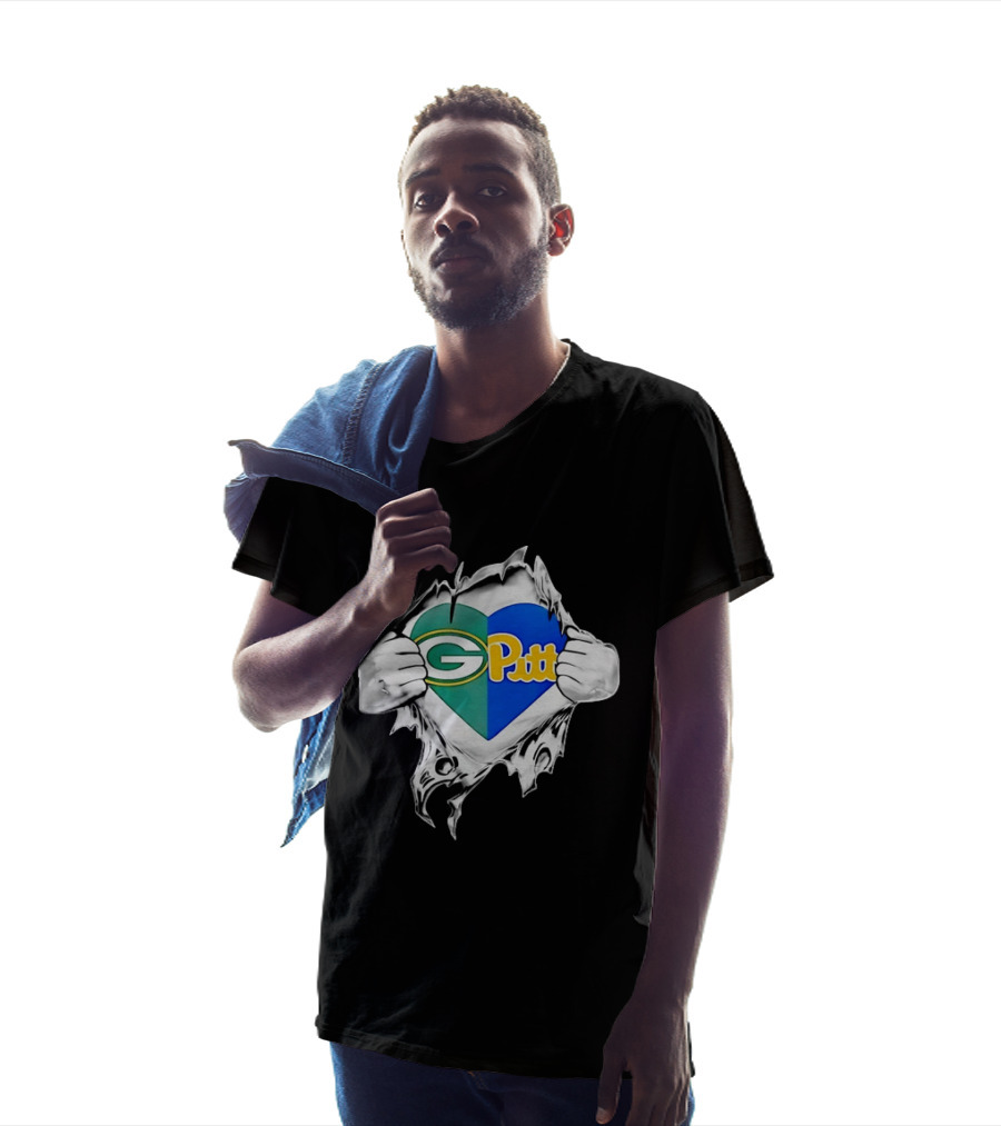 Green Bay Packers Pittsburgh Panthers Superman Heart Rip T-Shirt