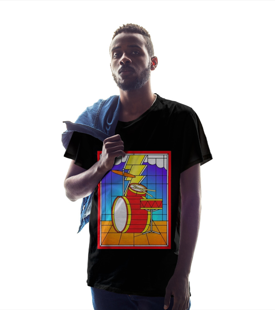 Stained Glass Drum Kit With Lightning Bolt T-Shirt