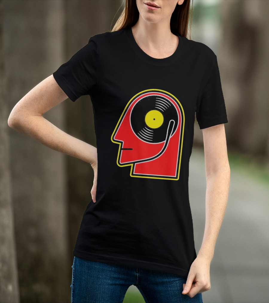 Vinyl Album Head With Record Disc Ear Retro Music T-Shirt