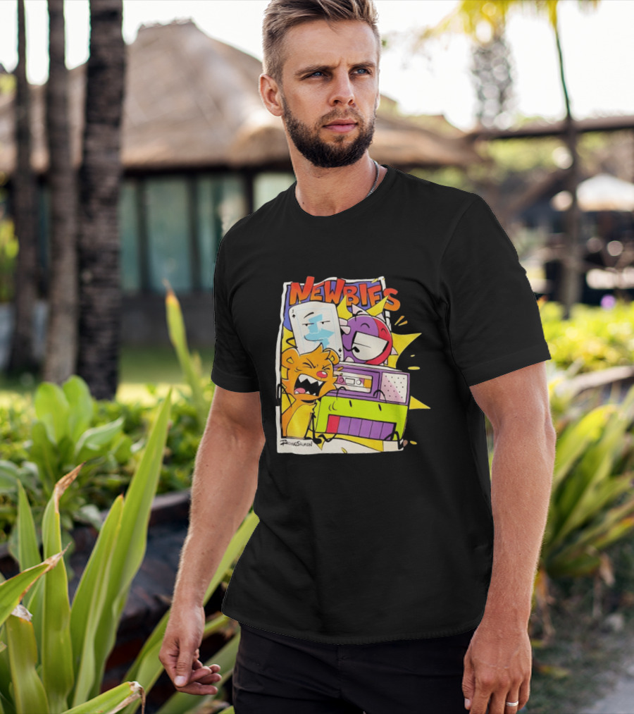 Newbies RaidingSalmon Cartoon Boombox And Cards Explosion T-Shirt