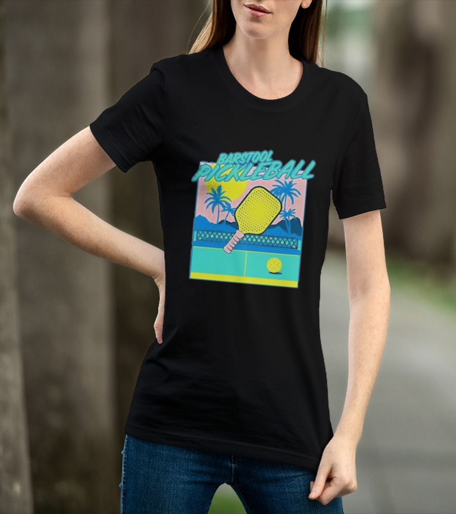 Barstool Pickleball Tropical Retro Paddle And Palm Trees T-Shirt