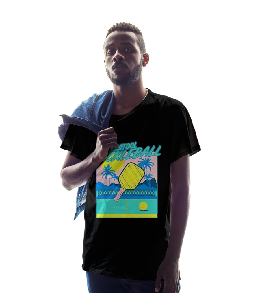 Barstool Pickleball Tropical Retro Paddle And Palm Trees T-Shirt