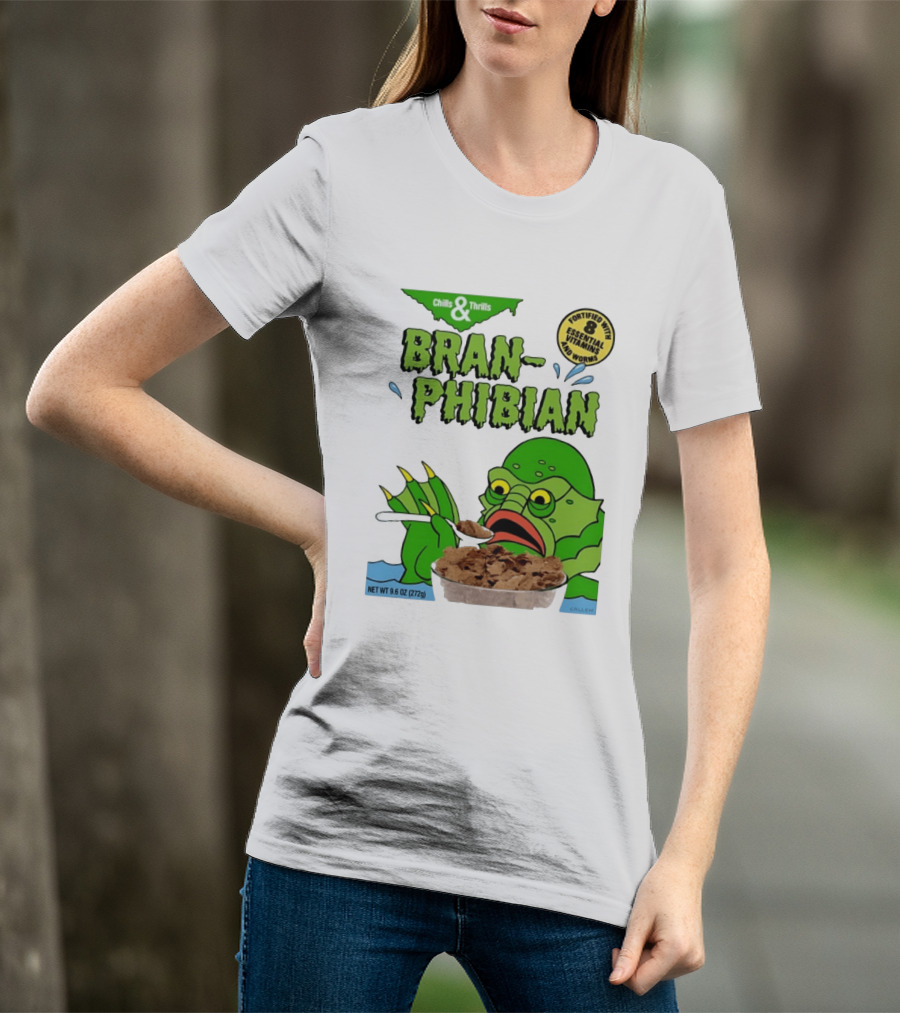 Bran Phibian Chills And Thrills Cereal Box Fortified With 8 Essential Vitamins And Worms T-Shirt