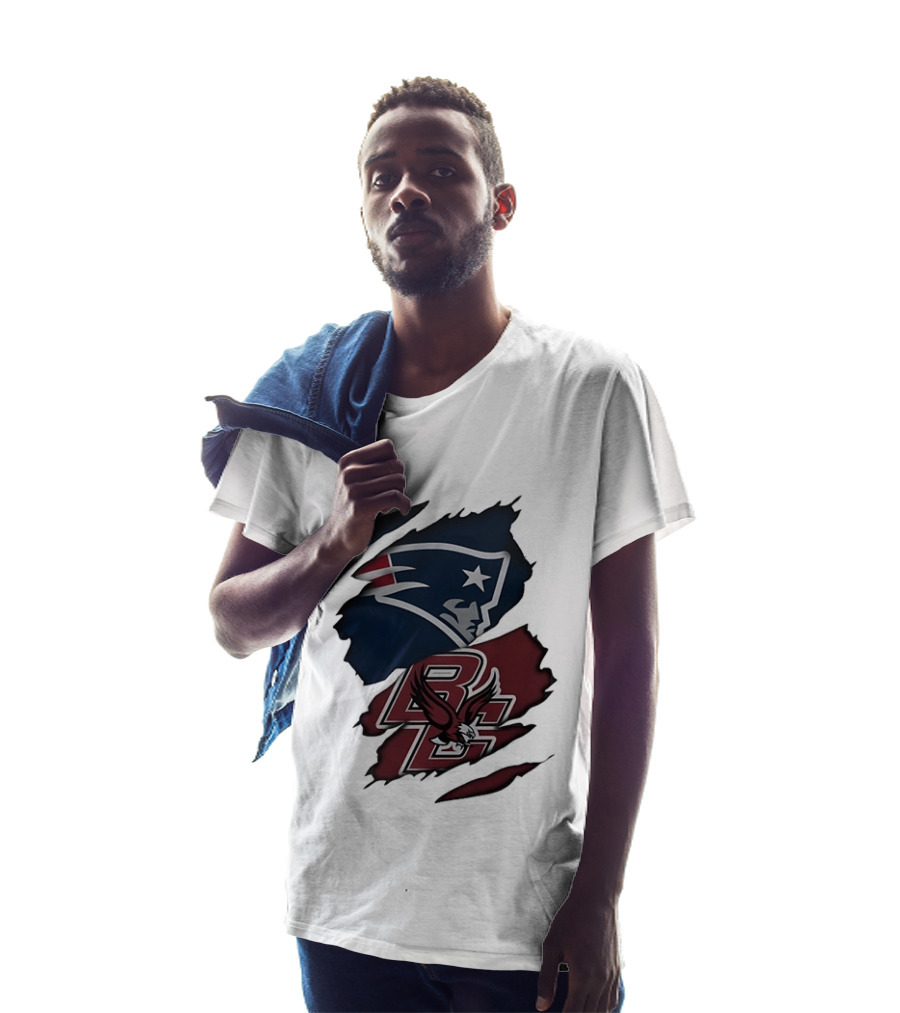 New England Patriots Boston College Eagles Ripped Collaboration T-Shirt