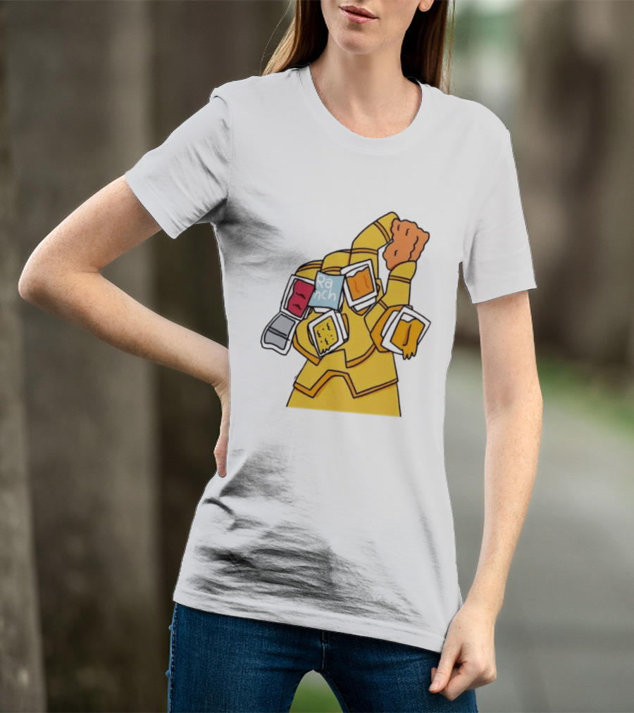 Infinity Gauntlet With Chicken Nugget And Sauce Containers Meme T-Shirt