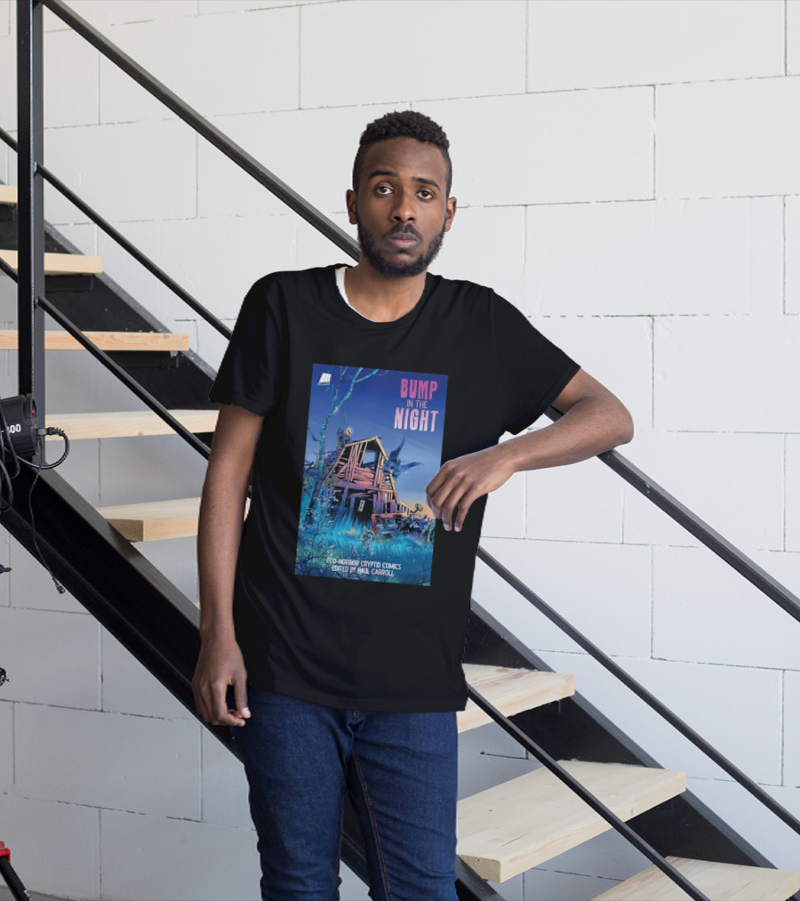 Eco Horror Cryptid Comics Edited By Paul Carroll Bump In The Night JB Comics Abandoned House And Mysterious Creature T-Shirt