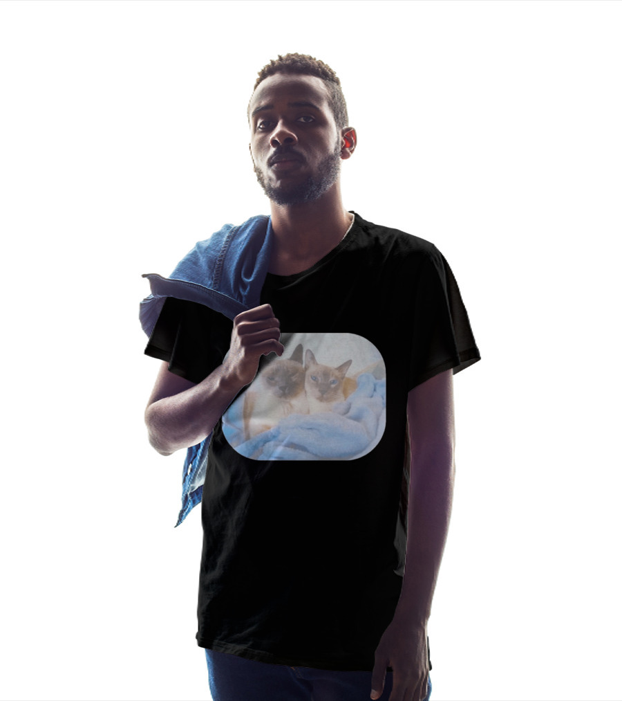 Siamese Cats Snuggling In Blue Blanket T-Shirt
