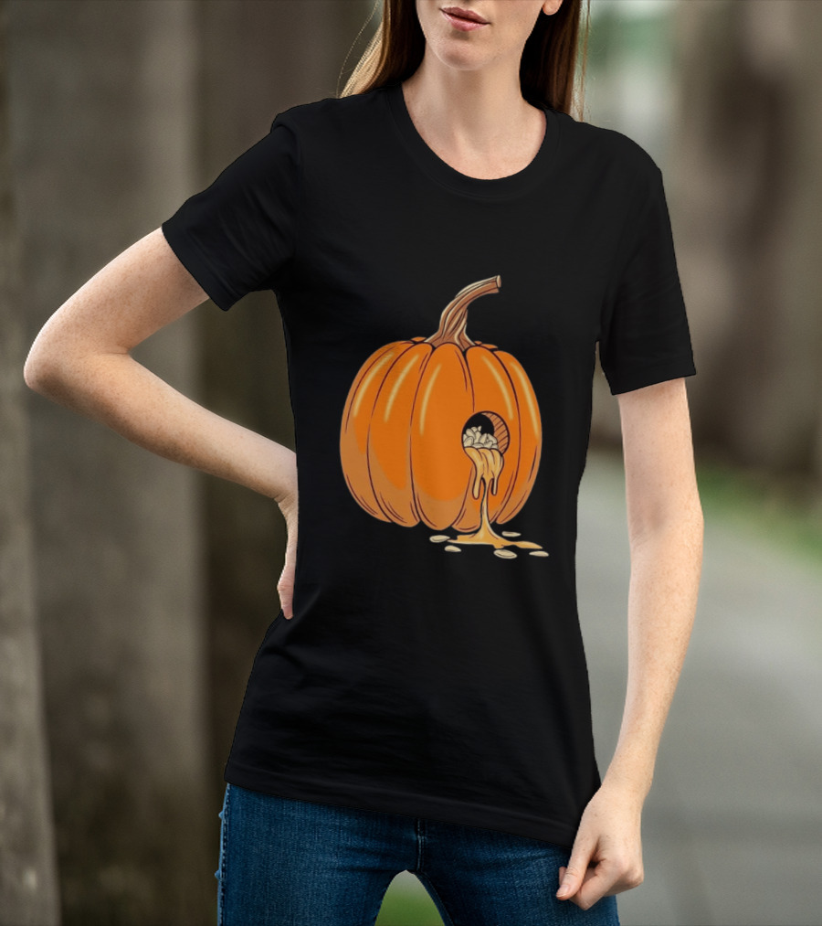 Gourdy Hole Halloween Pumpkin With Seeds Streaming Out T-Shirt