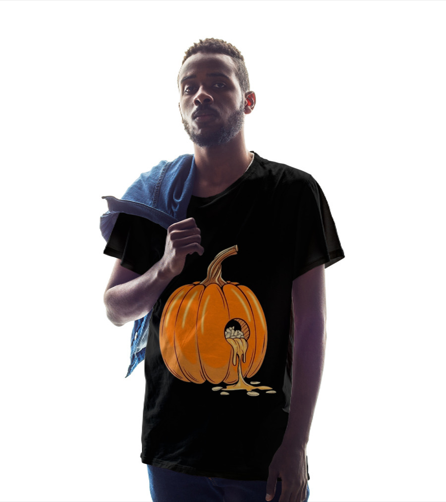 Gourdy Hole Halloween Pumpkin With Seeds Streaming Out T-Shirt