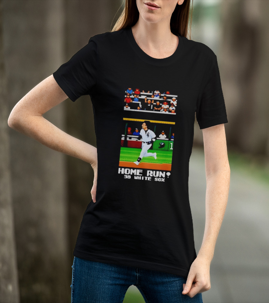 Yoan Moncada Home Run 3B White Sox Pixel Art Baseball Game Scene T-Shirt
