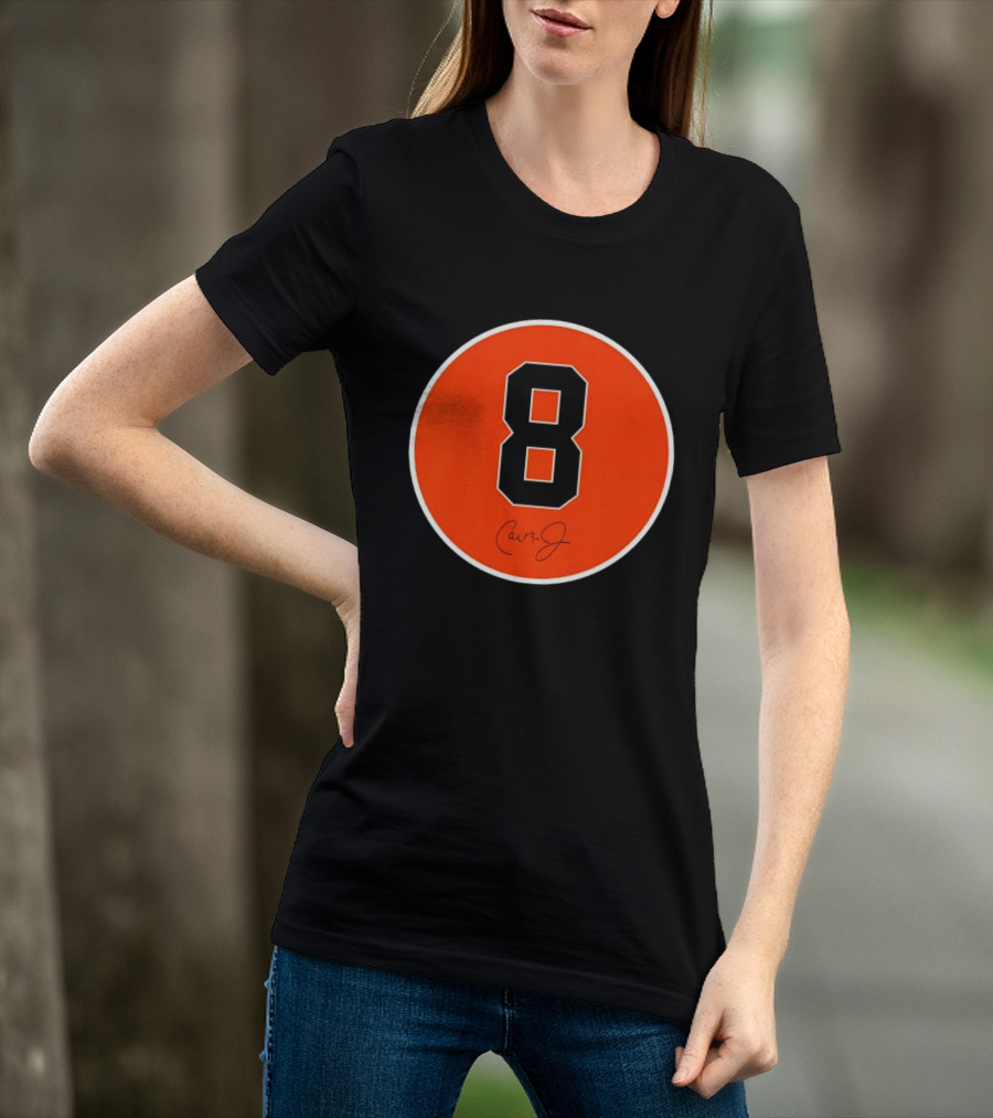 Cal Ripken Jr Number 8 Baltimore Orioles Team Circle Orange T-Shirt