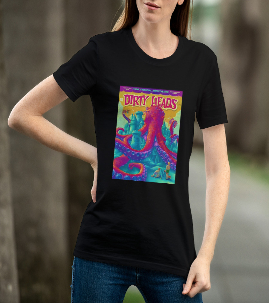 Dirty Heads August 30th 2026 IThink Financial Amphitheatre West Palm Beach Colorful Octopus And Castle T-Shirt