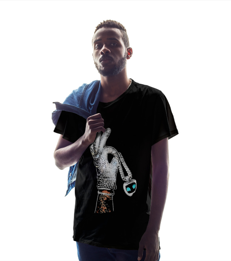 King Of Pop Sequin Glove Holding Alien Pendant T-Shirt