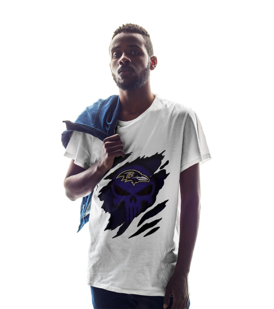 Baltimore Ravens Punisher Skull Crossover Fan Merchandise T-Shirt