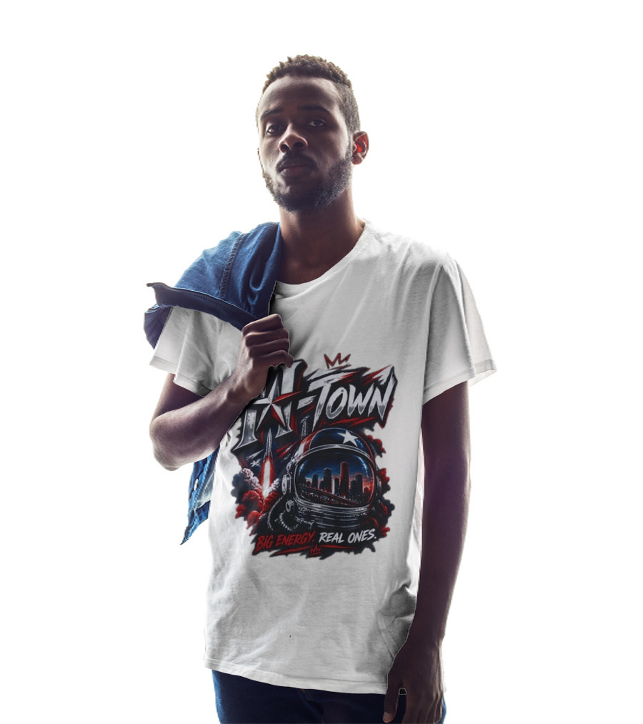 H Town Big Energy Real Ones Houston Astronaut Skyline T-Shirt