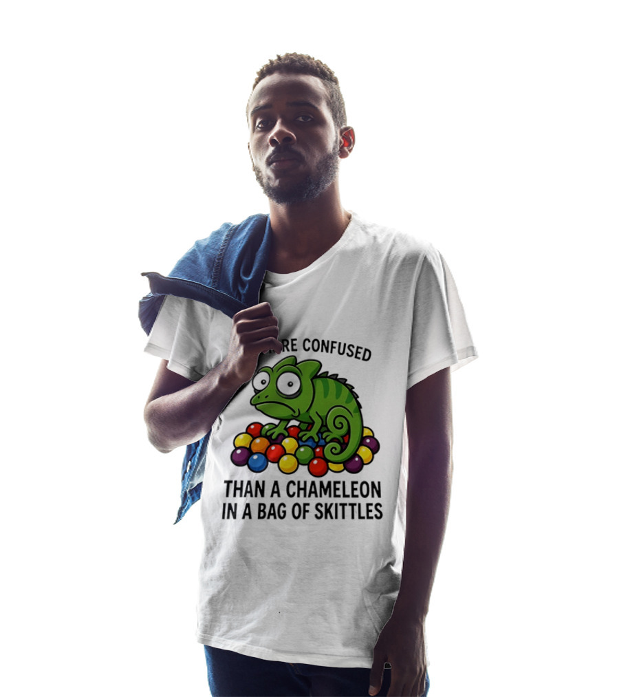 I'm More Confused Than A Chameleon In A Bag Of Skittles Colorful Chameleon And Candy Humor T-Shirt