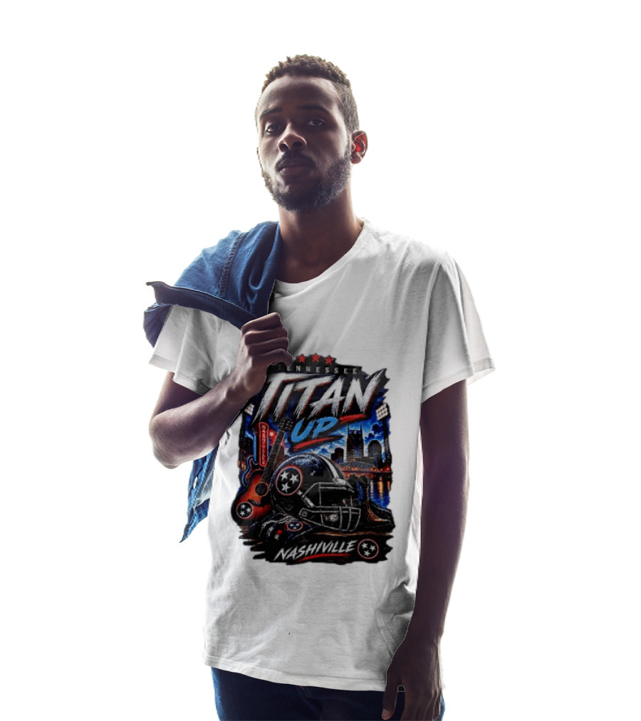 Tennessee Titan Up Football Helmet Guitar Nashville Skyline Titans T-Shirt