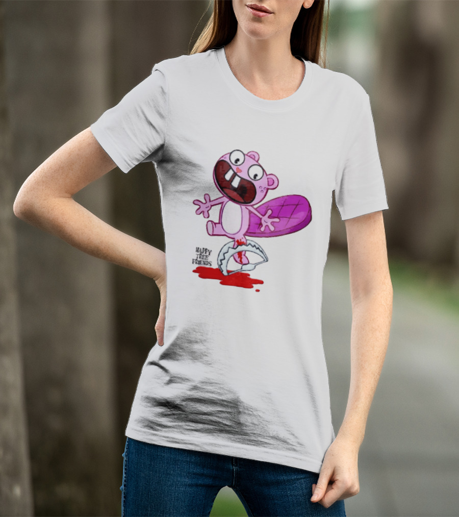 Toothy Happy Tree Friends Cartoon Beaver Stuck In Bear Trap T-Shirt