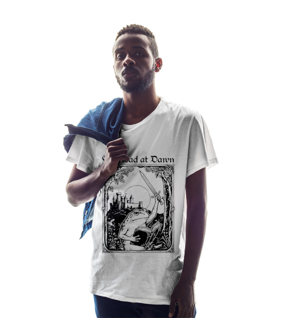 We Read At Dawn Frog Holding Sword And Book In Enchanted Forest T-Shirt