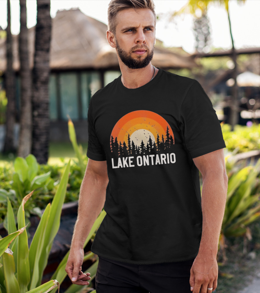 Lake Ontario Sunset Forest Birds Nature Scene With Orange Yellow Gradient T-Shirt
