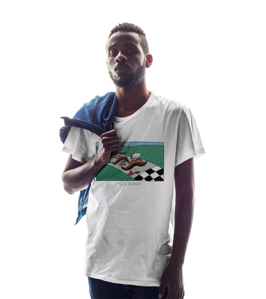 Mus Dash Mustache Race Running Pun Checkered Path Competition T-Shirt