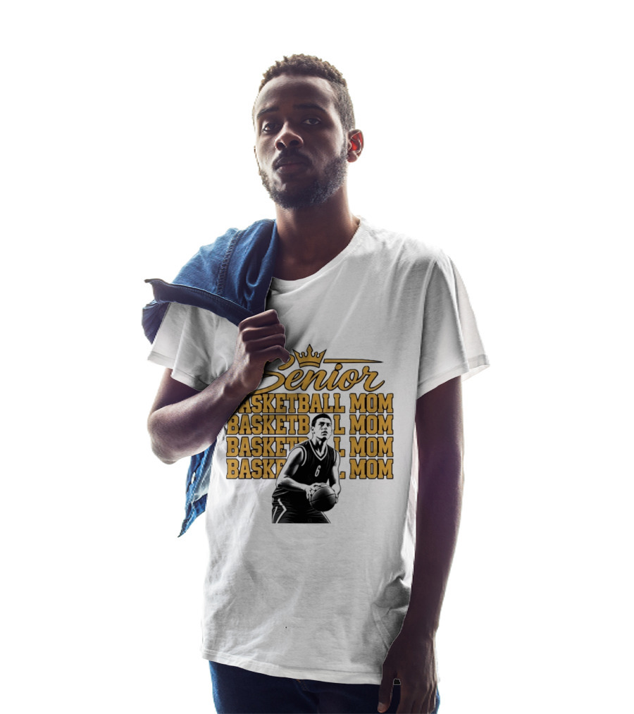 Senior Basketball Mom With Player Silhouette And Crown T-Shirt