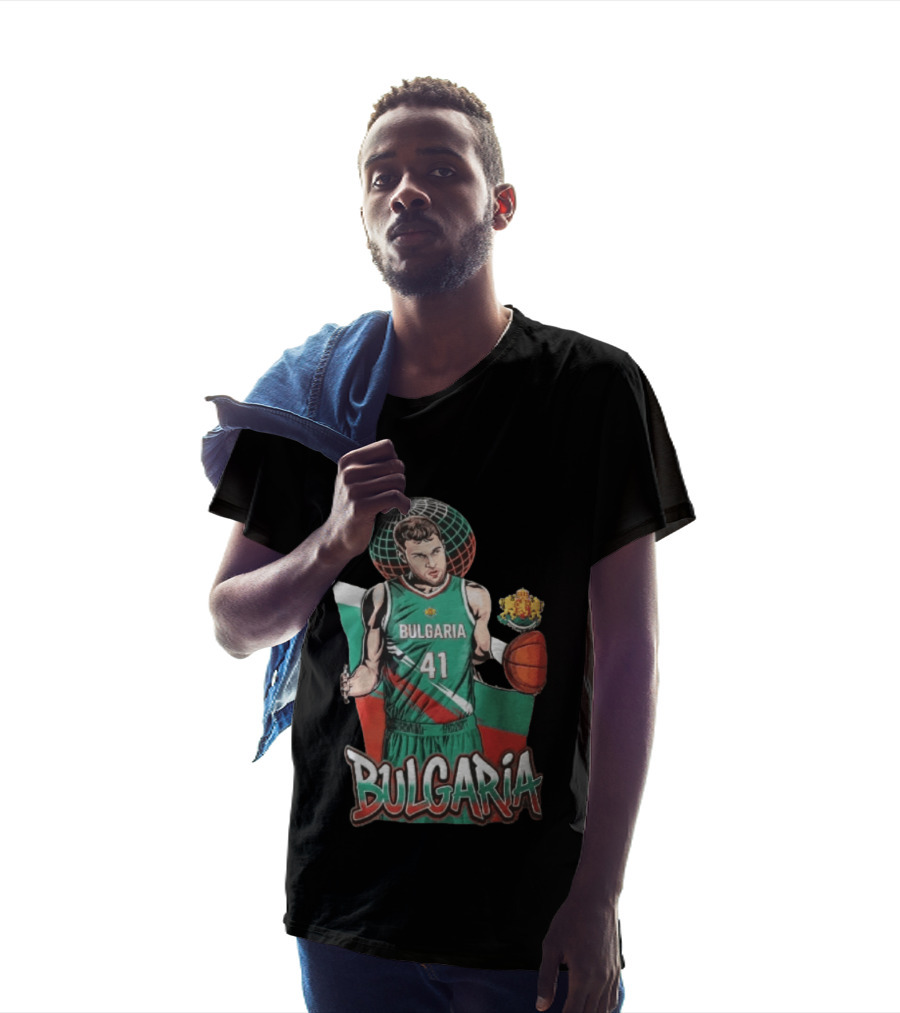 Bulgaria 41 Basketball Player Caricature Holding Ball Globe T-Shirt