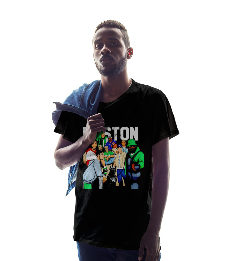 Boston Green Clover Sports Fan Characters Distressed Look T-Shirt