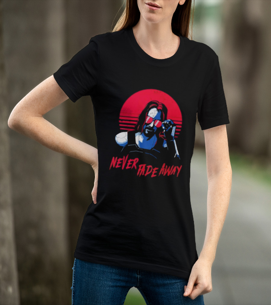 Johnny Silverhand Never Fade Away Retro Red Sun Glasses T-Shirt