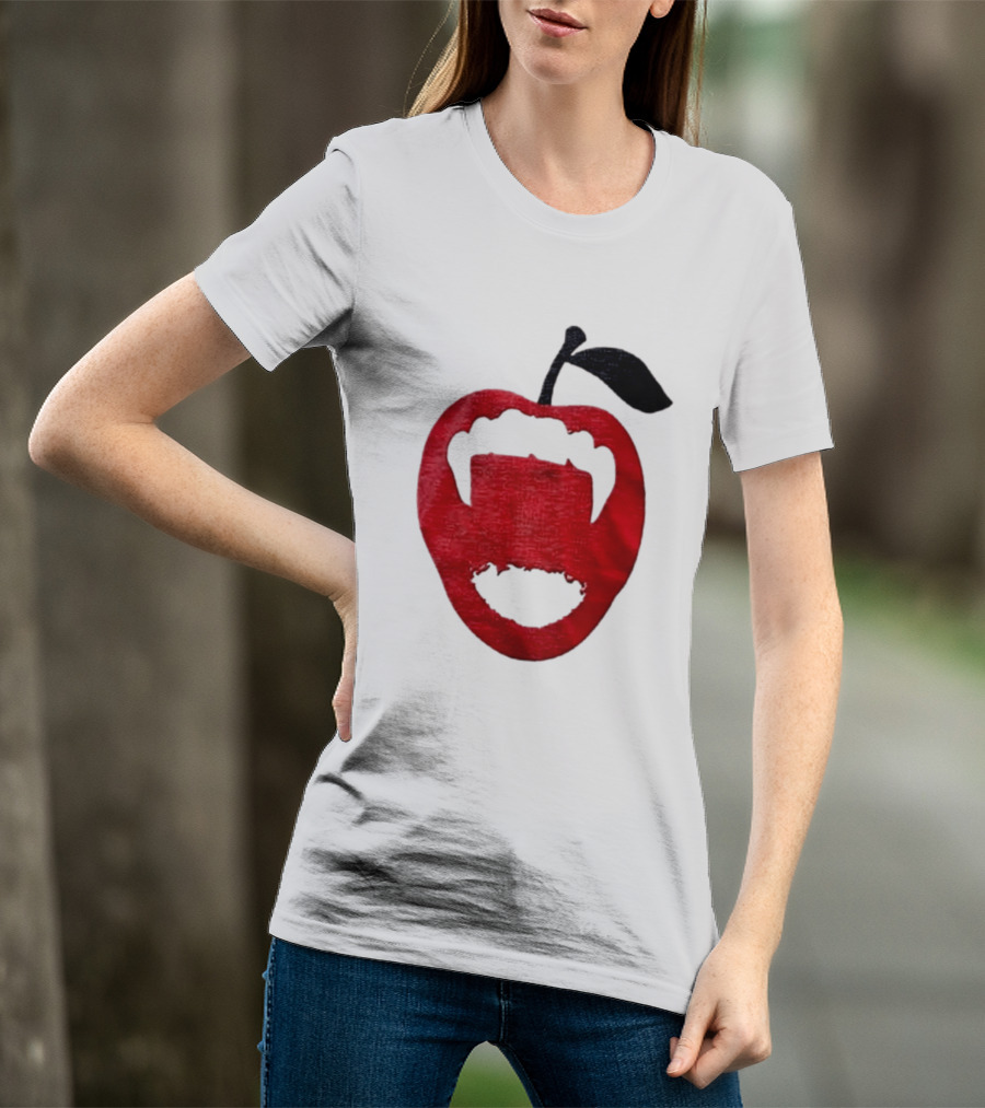 Red Apple Vampire Fangs Halloween Cutout T-Shirt
