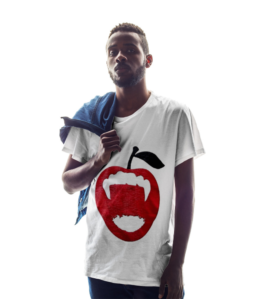 Red Apple Vampire Fangs Halloween Cutout T-Shirt
