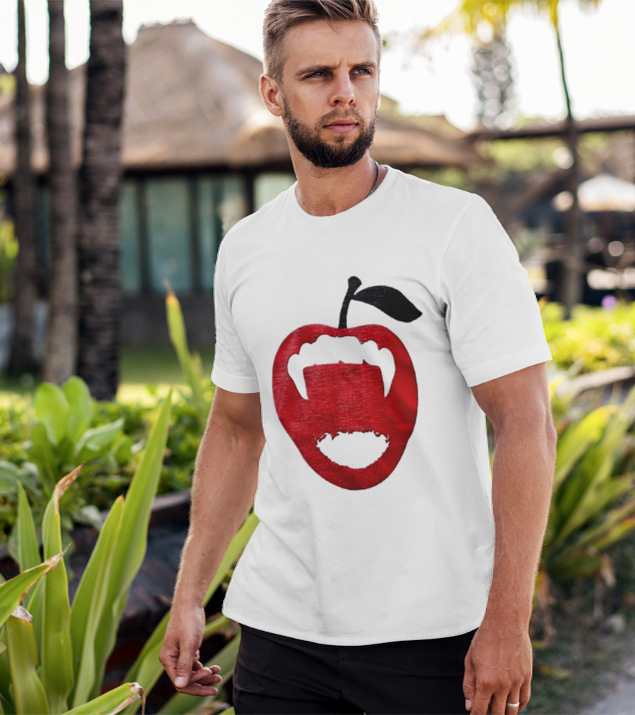 Red Apple Vampire Fangs Halloween Cutout T-Shirt