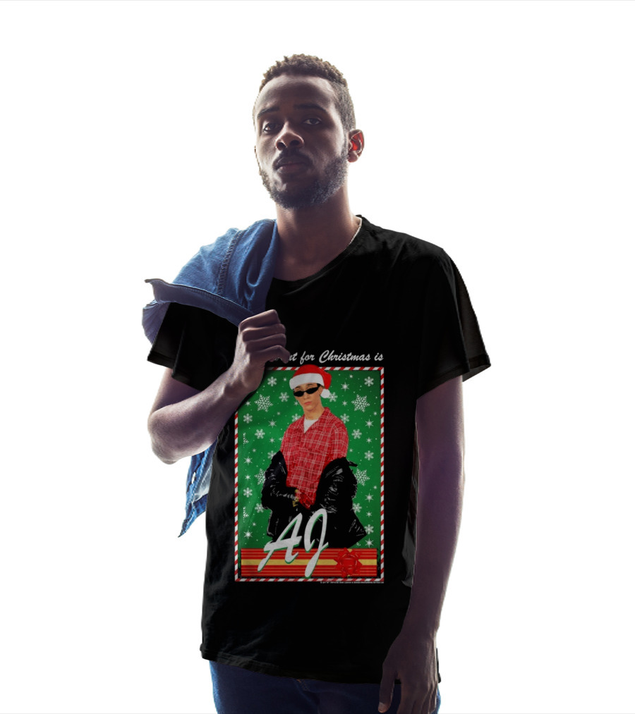 Backstreet Boys AJ All I Want For Christmas Santa Hat Snowflakes Junior T-Shirt