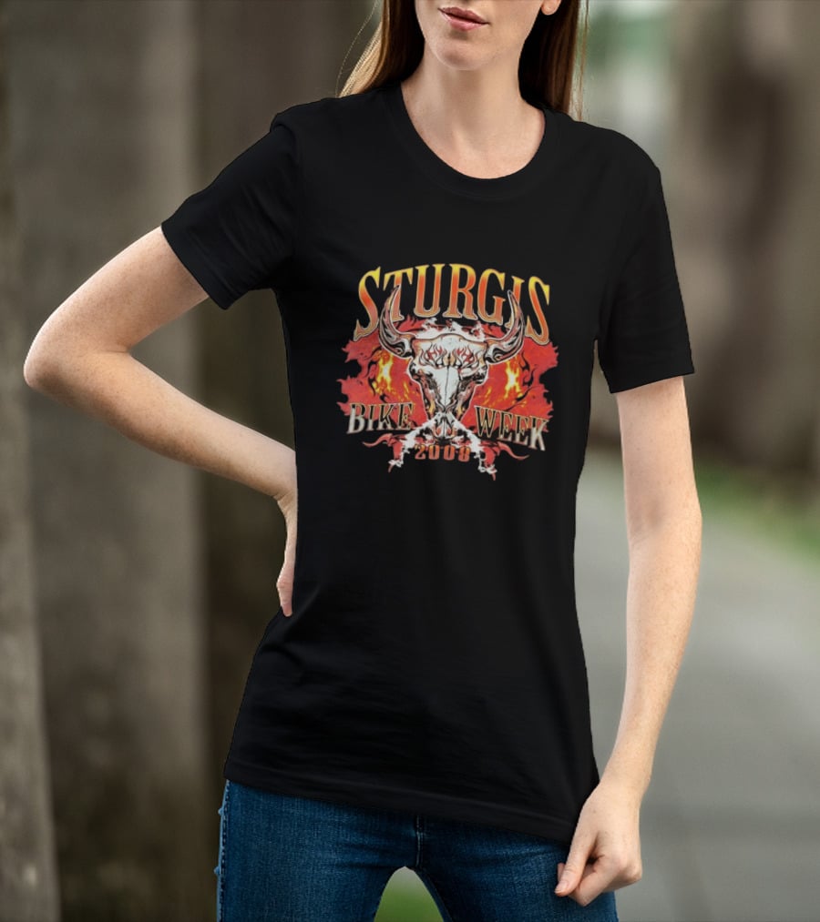 Sturgis Bike Week 2008 Flaming Bull Skull T-Shirt