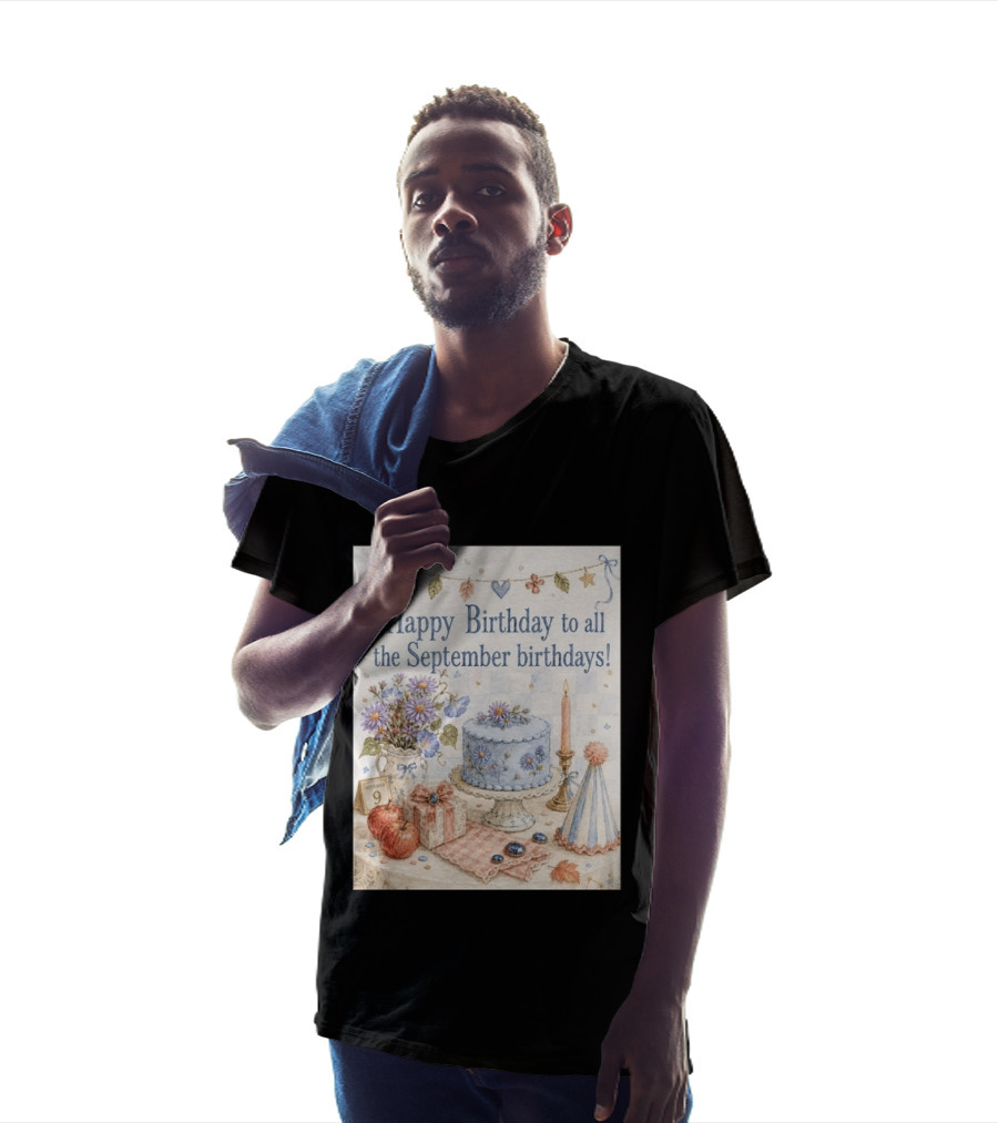 Happy Birthday To All The September Birthdays With Cake And Flowers Celebration T-Shirt