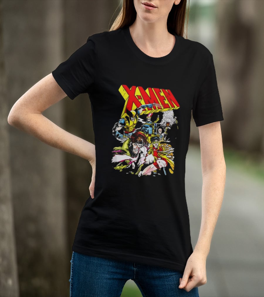 X Men Wolverine Gambit Jubilee Cyclops Storm Classic Comic Characters Distressed T-Shirt