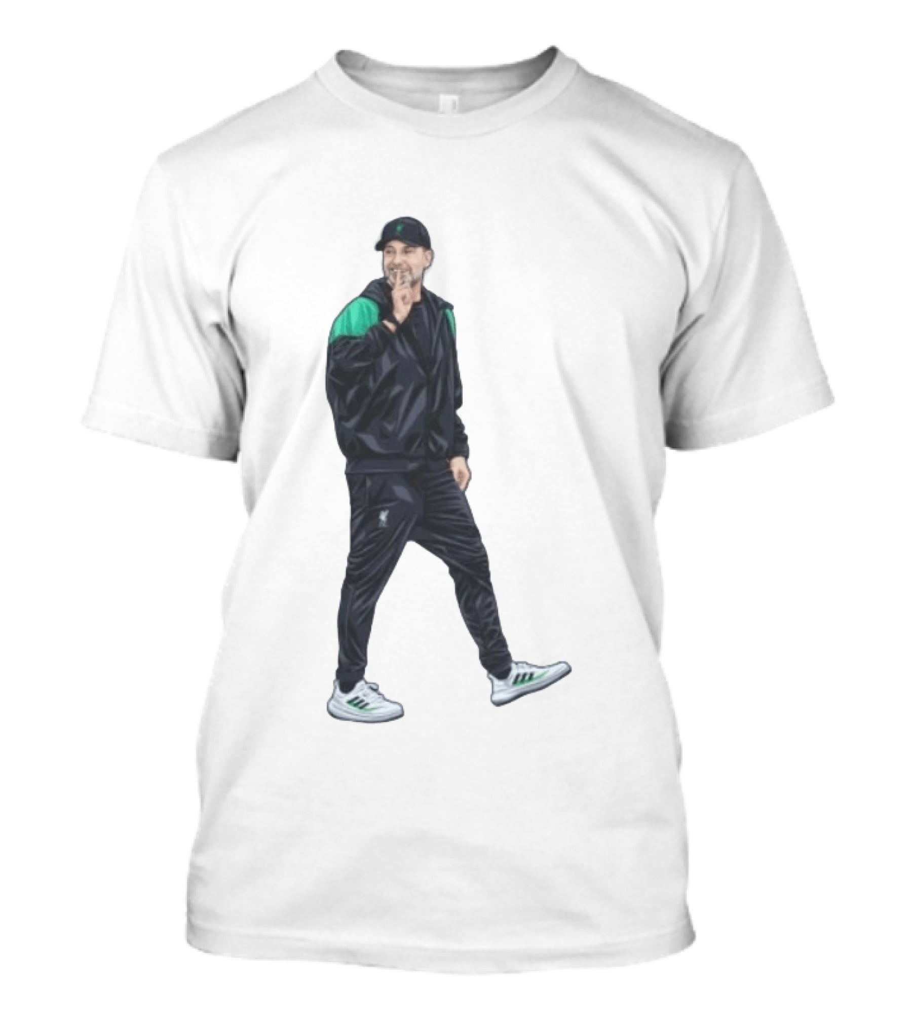 Liverpool Manager Jurgen Klopp Shush Gesture In Black Tracksuit And Cap T-Shirt