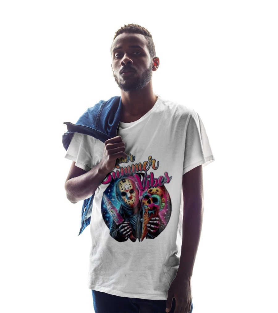 Killer Summer Vibes Hockey Mask Slasher Knife Skull Ice Cream Cone Cosmic T-Shirt