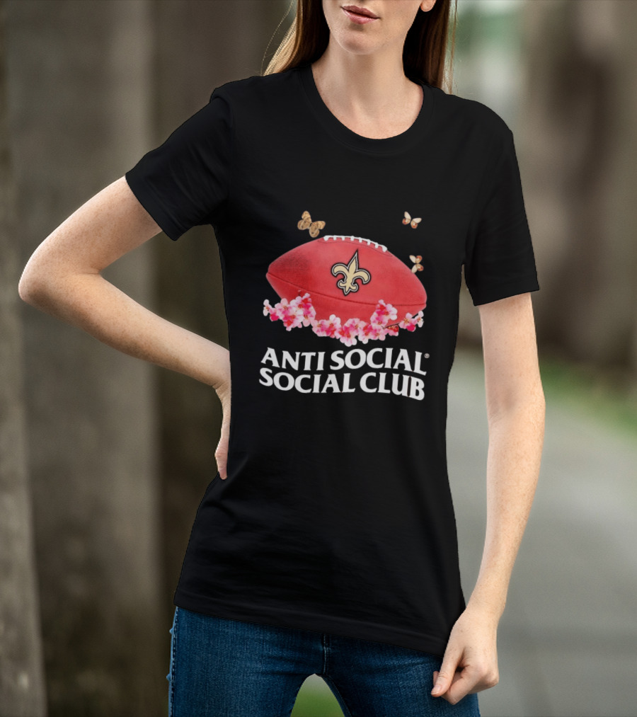 Anti Social Social Club New Orleans Saints Football Fleur De Lis Floral Butterflies T-Shirt