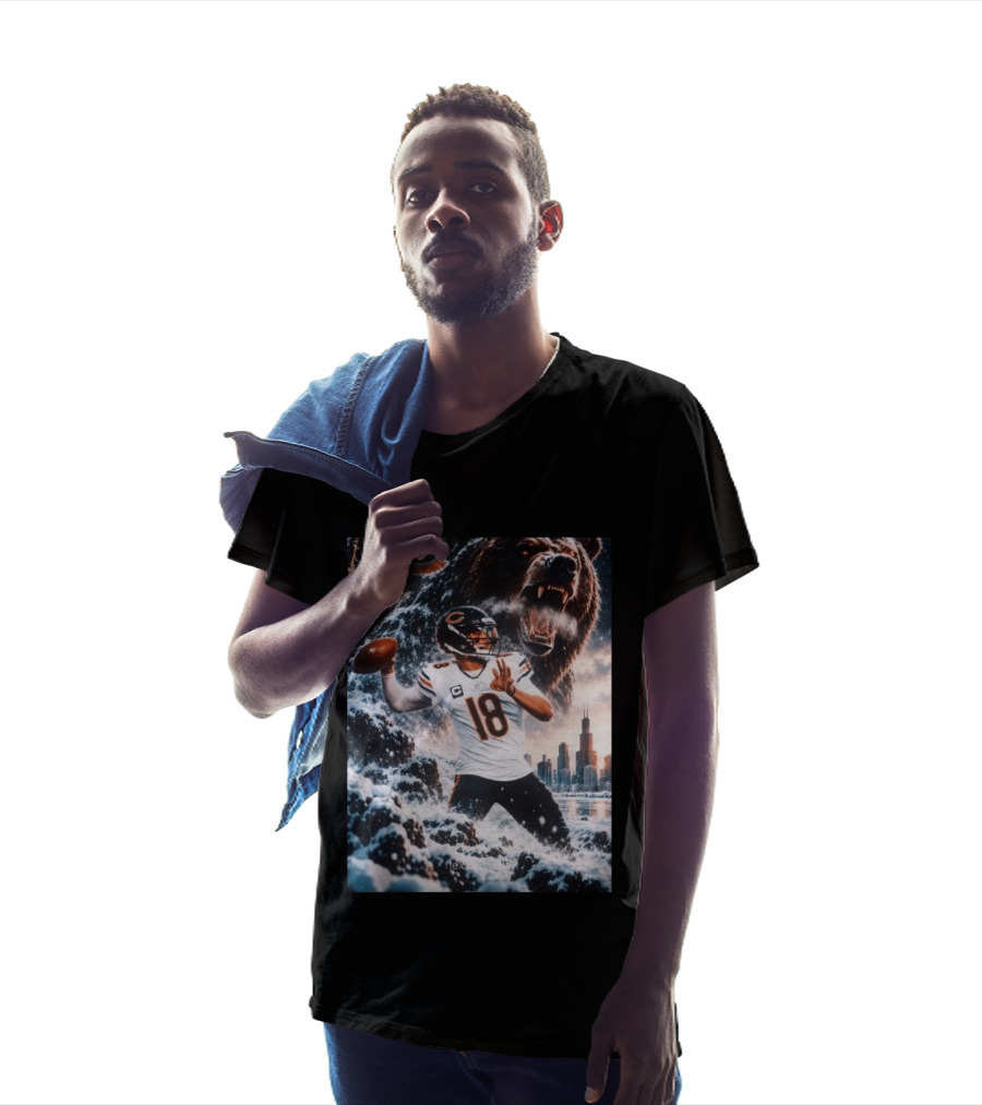 Caleb Williams Chicago Bears Snowy Football Bear Quarterback Number 18 City Skyline T-Shirt