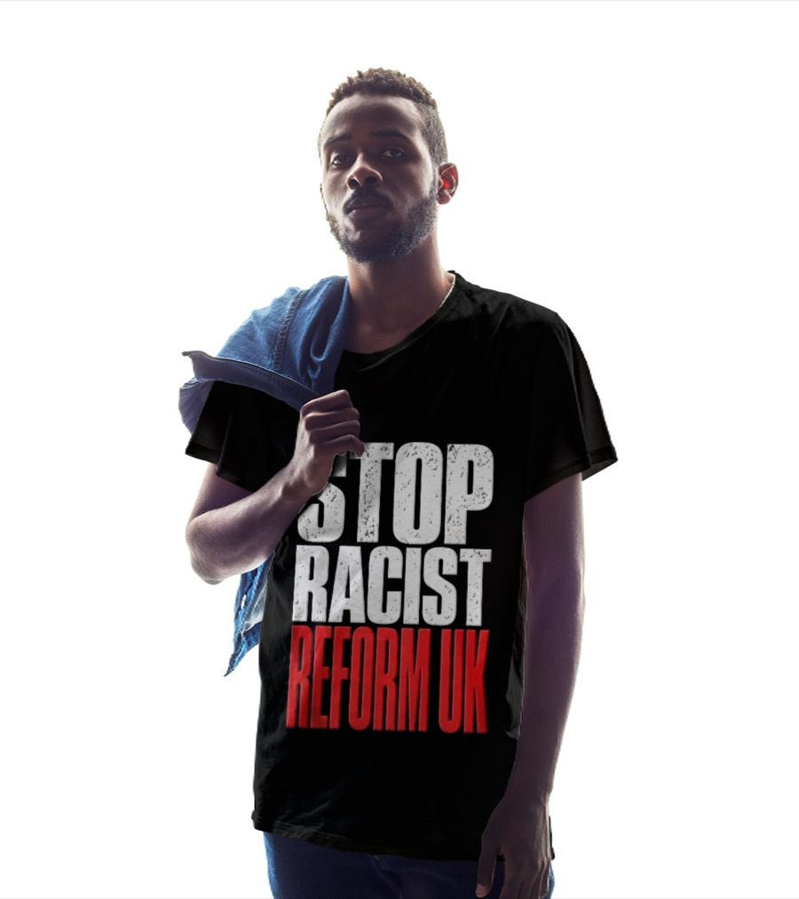 Stop Racist Reform UK Distressed White Red T-Shirt