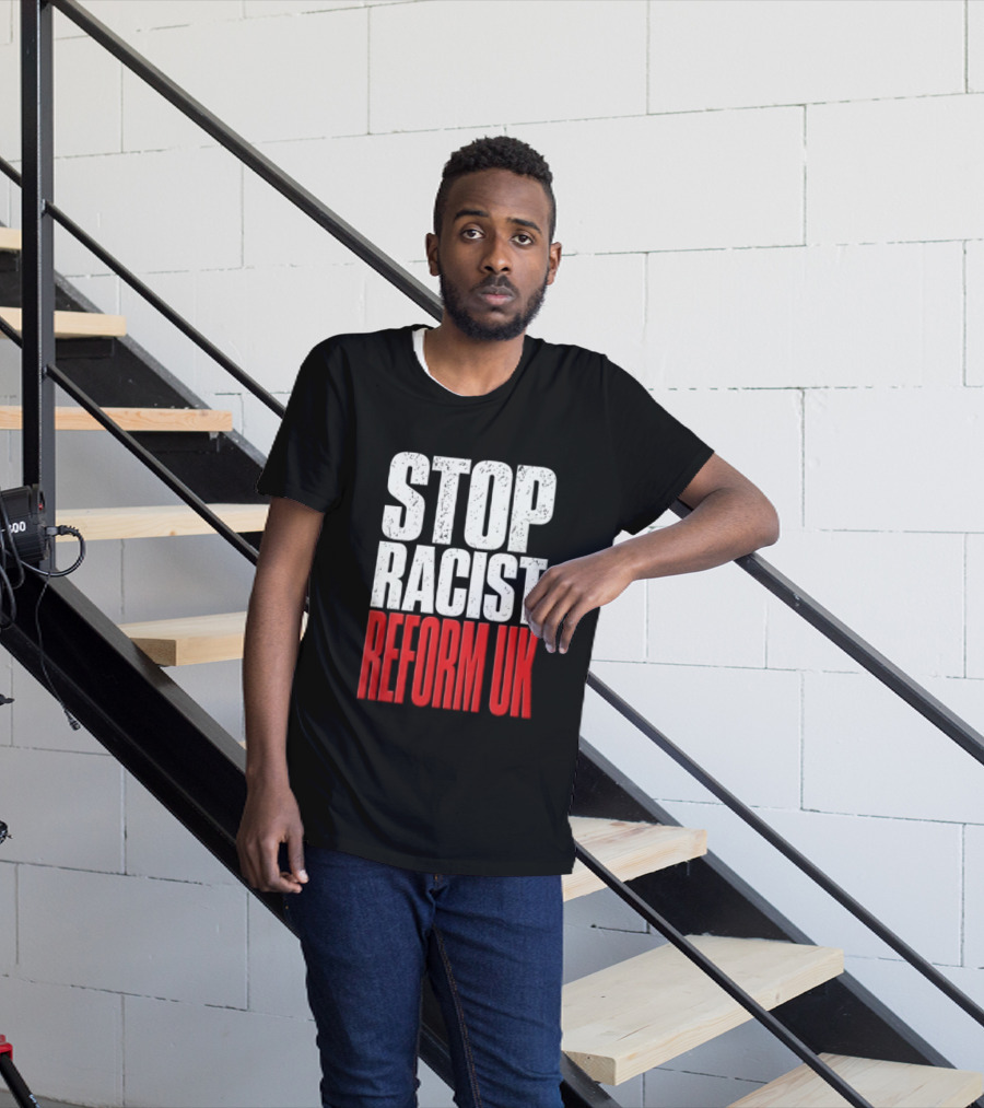 Stop Racist Reform UK Distressed White Red T-Shirt