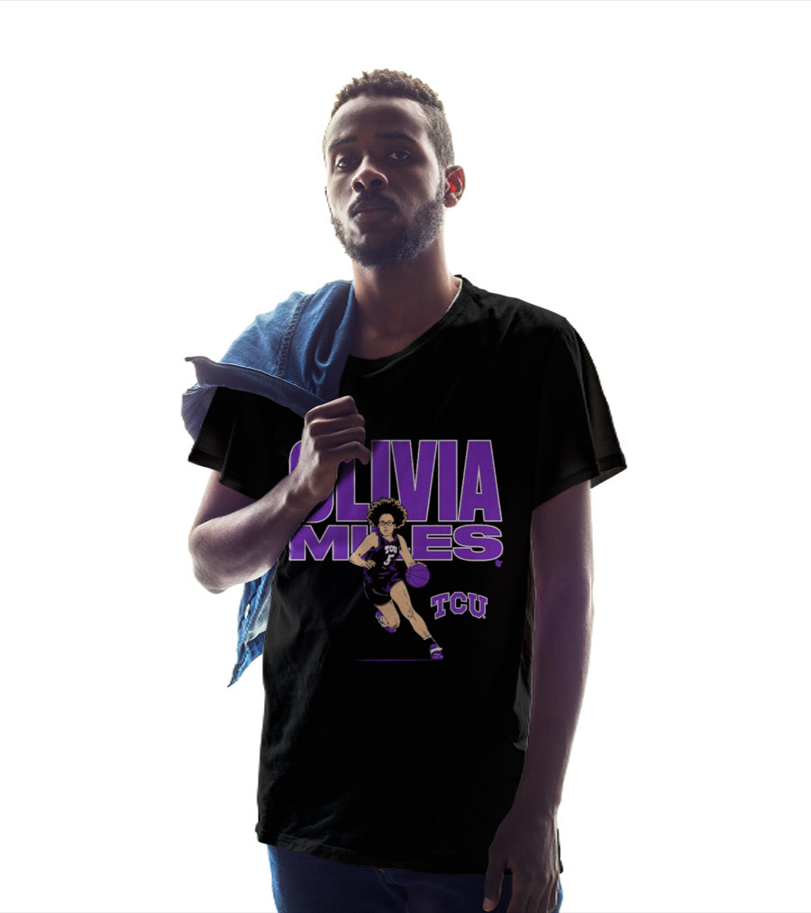 TCU Basketball Olivia Miles Name Pose Purple And White Basketball Player T-Shirt