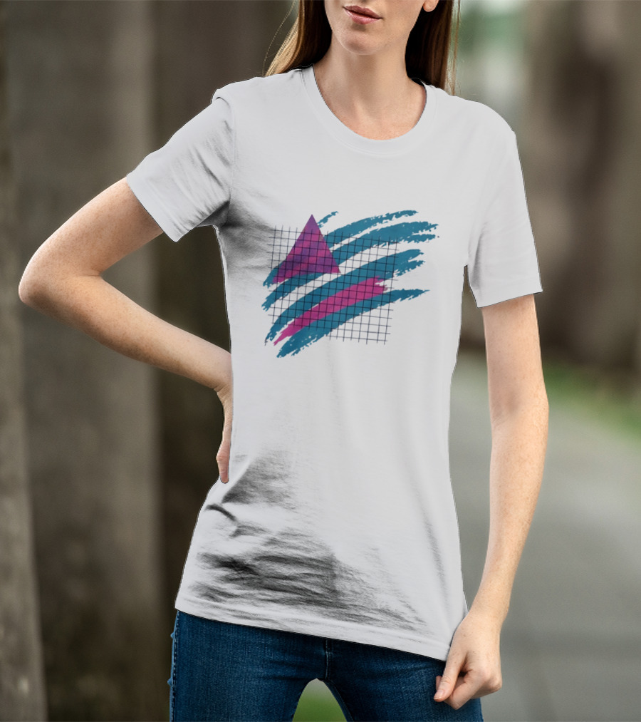 90s Neon Geometric Triangle Grid Retro Aesthetic T-Shirt