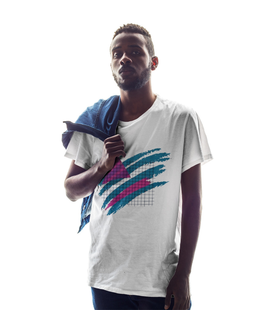 90s Neon Geometric Triangle Grid Retro Aesthetic T-Shirt